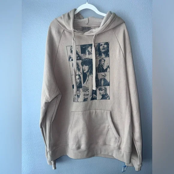 TAYLOR SWIFT ERAS TOUR WOMEN'S BEIGE LONG SLEEVE HOODED SWEATSHIRT SIZE L - Picture 2 of 6